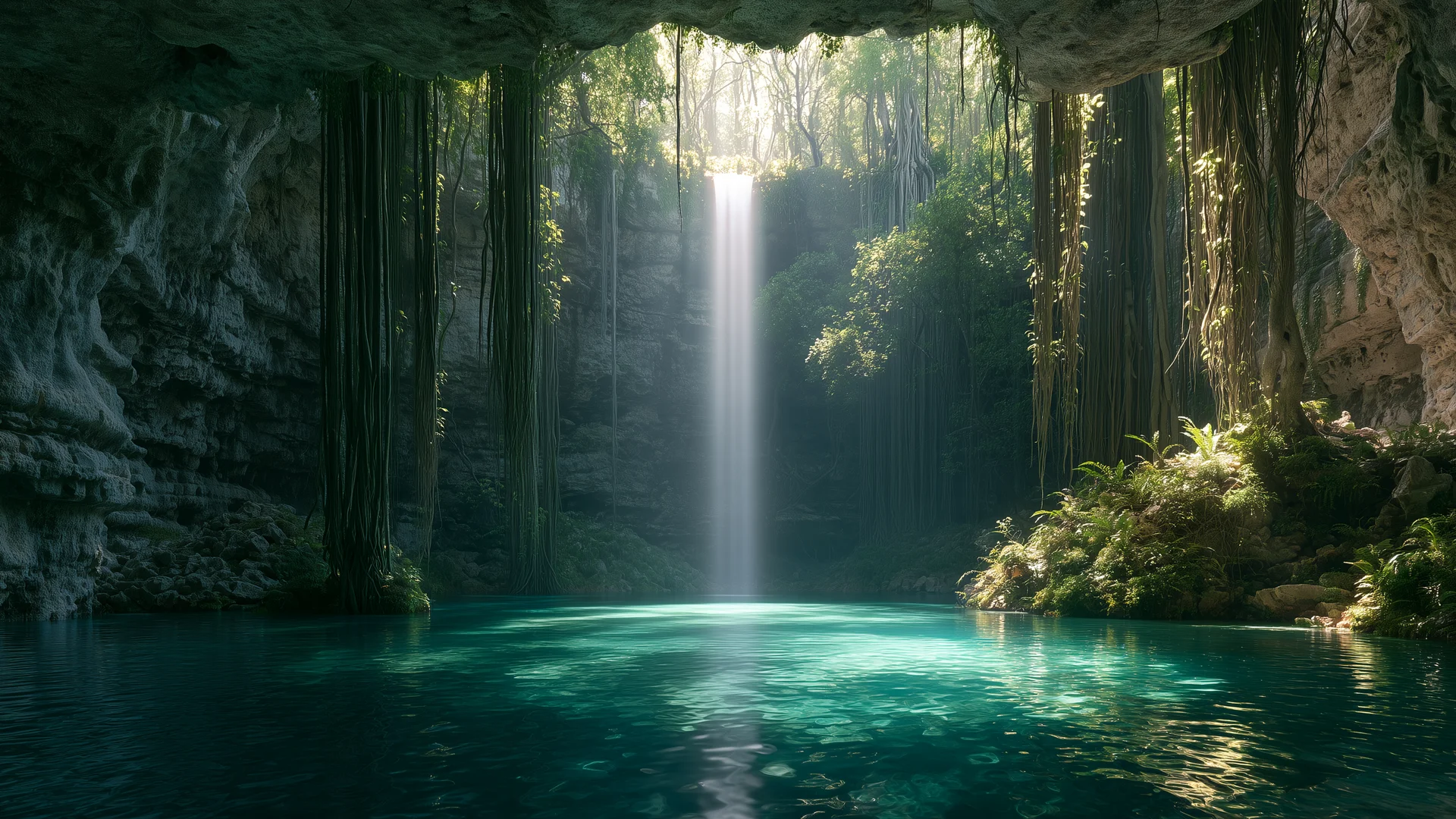 Teal cenote shaft